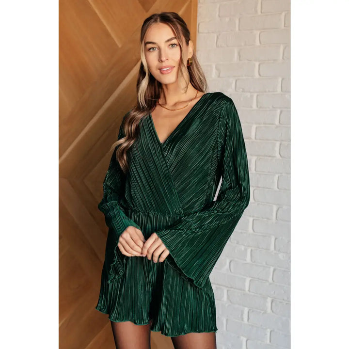 Night In Evergreen Plisse Romper - Jumpsuits & Rompers