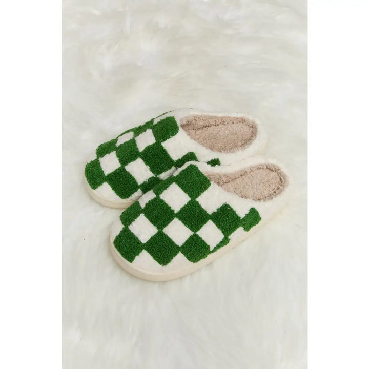 On Your Mark Checkered Plush Slippers