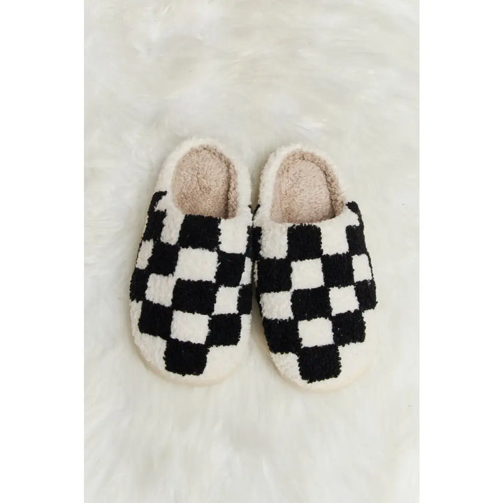 On Your Mark Checkered Plush Slippers