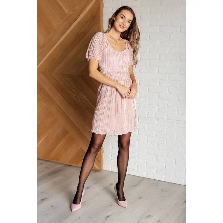 Pale Pink Plisse Mini Dress - Dresses