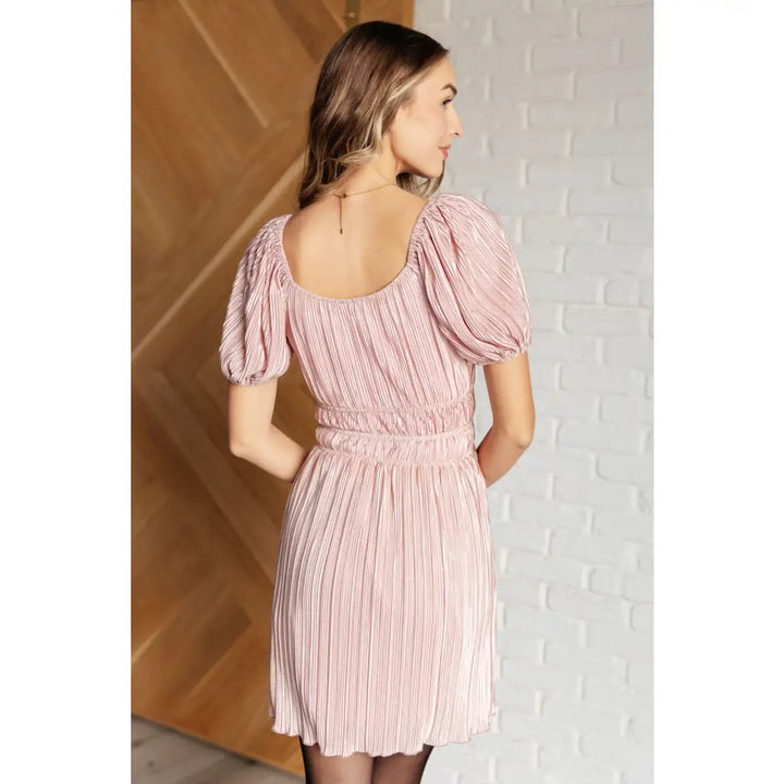 Pale Pink Plisse Mini Dress - Dresses