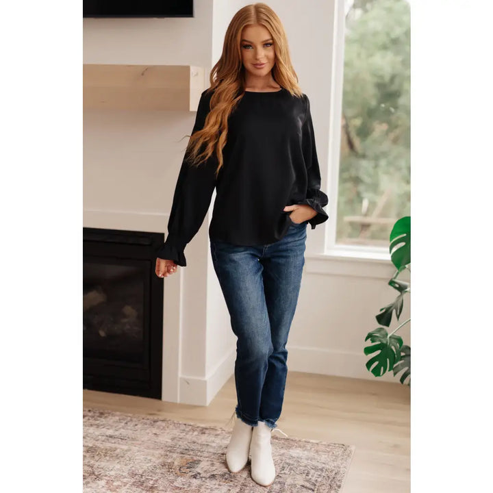 Peaceful Smocked Sleeve Blouse in Black - Womens