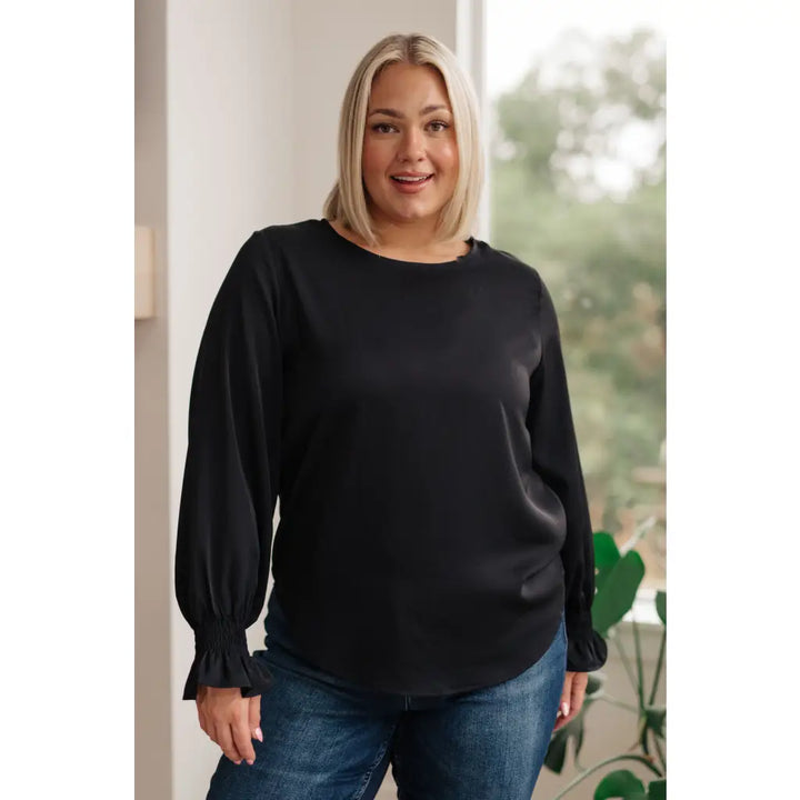 Peaceful Smocked Sleeve Blouse in Black - Womens