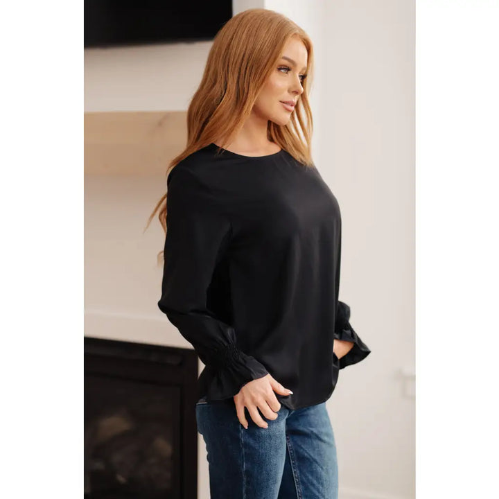 Peaceful Smocked Sleeve Blouse in Black - Womens