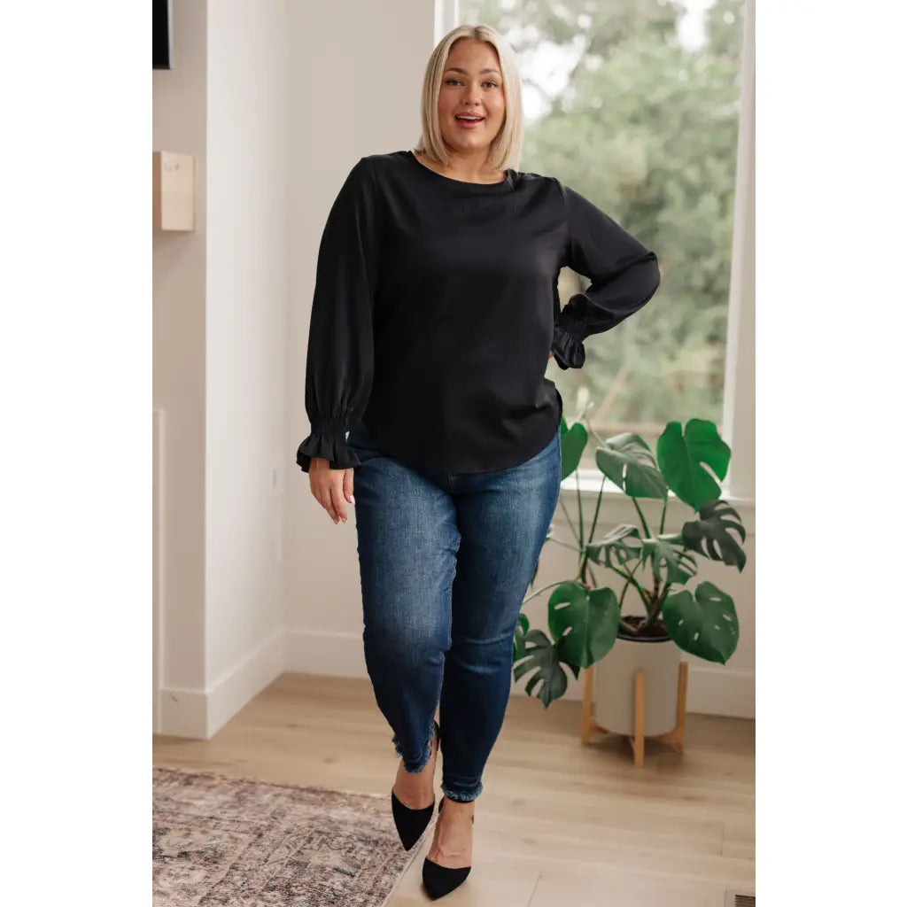 Look and feel your best no matter the occasion with our Peaceful Smocked Sleeve Blouse. This go-to lightweight woven