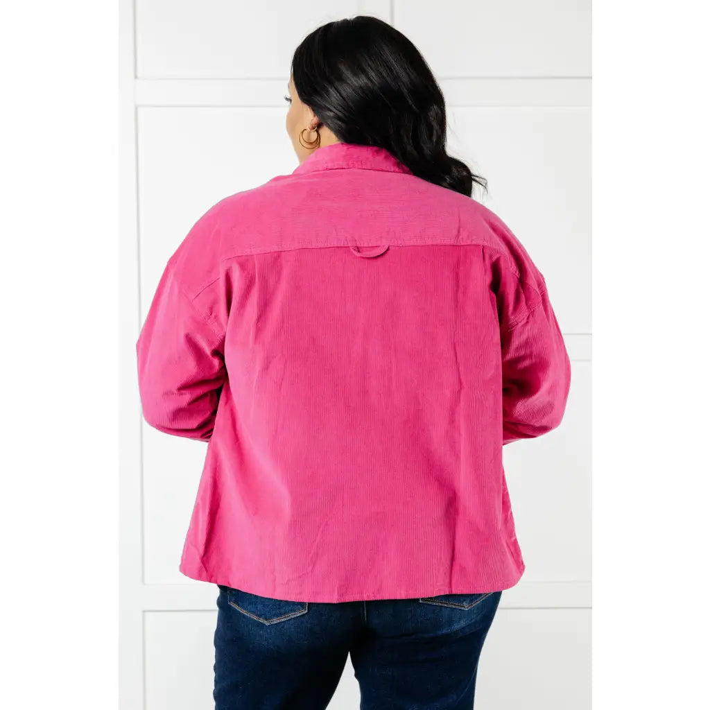 This Perfect Pop of Pink Corduroy Jacket is a quick and easy way to update your look! Great for layering