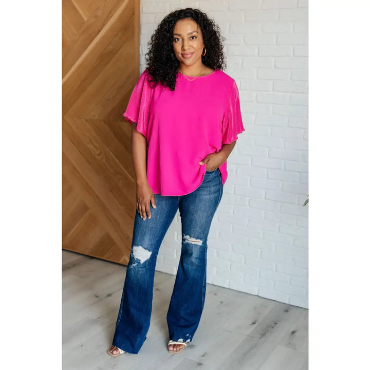 Pink and Perfect Ruffle Sleeve Top - Womens