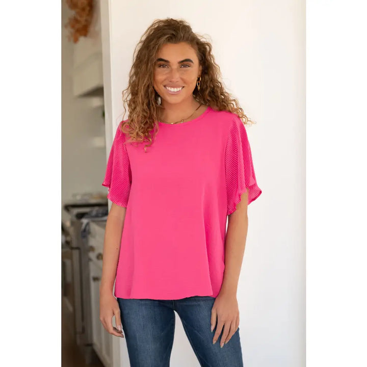 Pink and Perfect Ruffle Sleeve Top - Womens