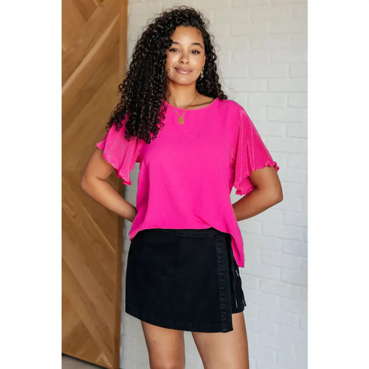 Pink and Perfect Ruffle Sleeve Top - Womens