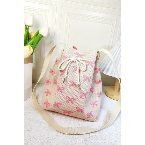 Pink Bowknot Crossbody Mini Bucket Bag
