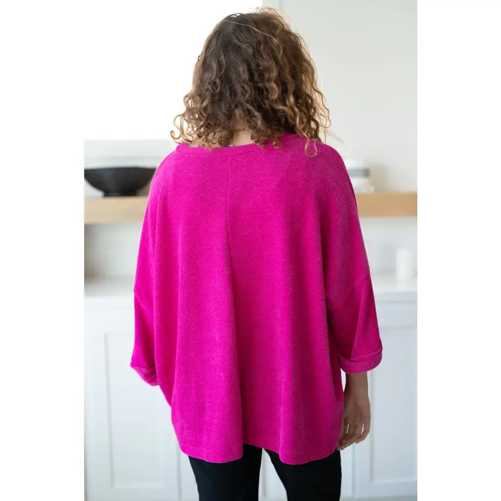 Wrap yourself in comfort with our Pink Thoughts Chenille Top. Featuring a cozy chenille knit round neckline drop