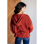 Textured caramel hoodie with v-neck elbow patches and an oversized fit. Fall boutique style plus size friendly for cozy