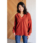 Textured caramel hoodie with v-neck elbow patches and an oversized fit. Fall boutique style plus size friendly for cozy