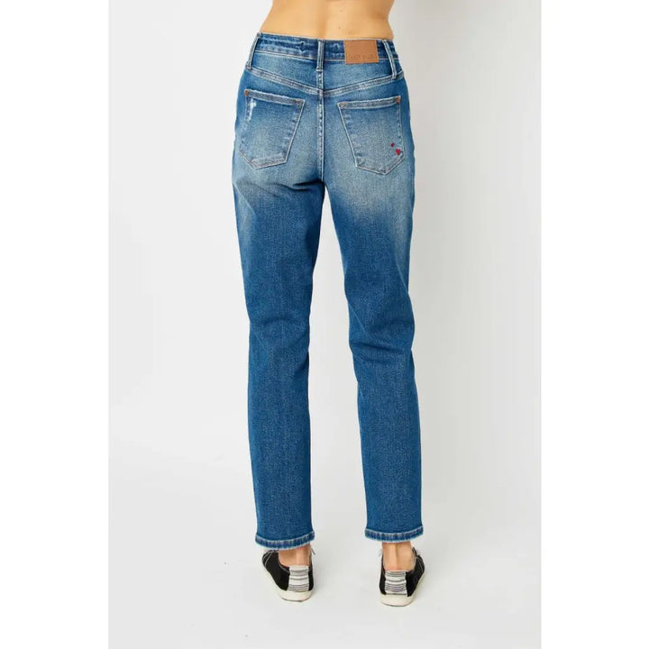 Pocket Queen of Hearts Distressed Judy Blue Slim Jeans