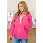 Pink quilted jacket with zip front and mock neckline. Oversized fit plus size friendly. Mineral wash style perfect