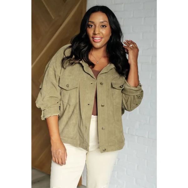 Primrose Corduroy Jacket in Olive Green - Jackets