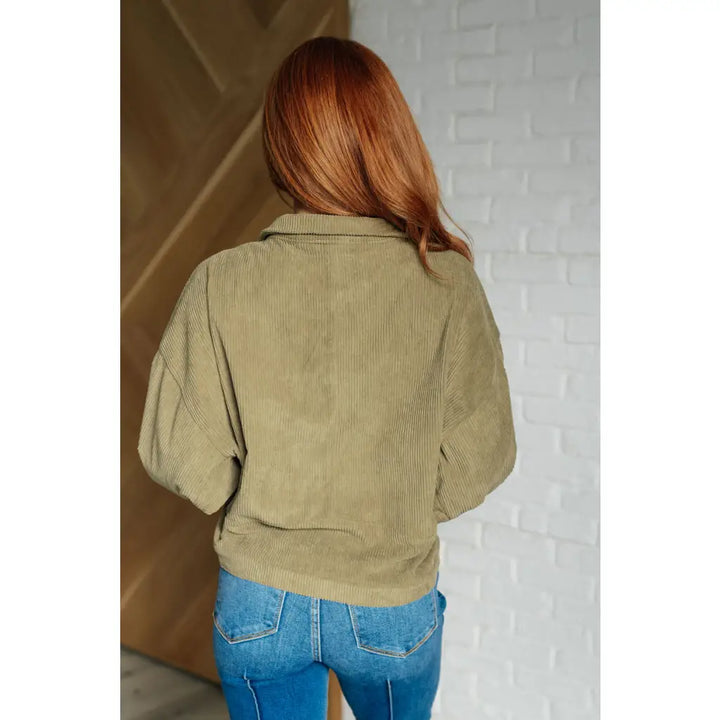 Primrose Corduroy Jacket in Olive Green - Jackets