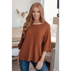 Lightweight oversized dolman knit short sleeve sweater in pumpkin spice. Perfect for Southern fall fashion. Plus size