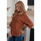 Lightweight oversized dolman knit short sleeve sweater in pumpkin spice. Perfect for Southern fall fashion. Plus size