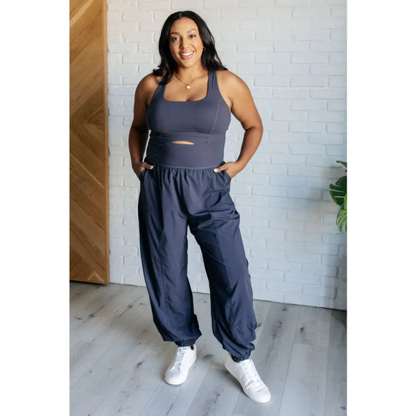 Raising Heart Rate Cutout Jumpsuit in Charcoal Grey