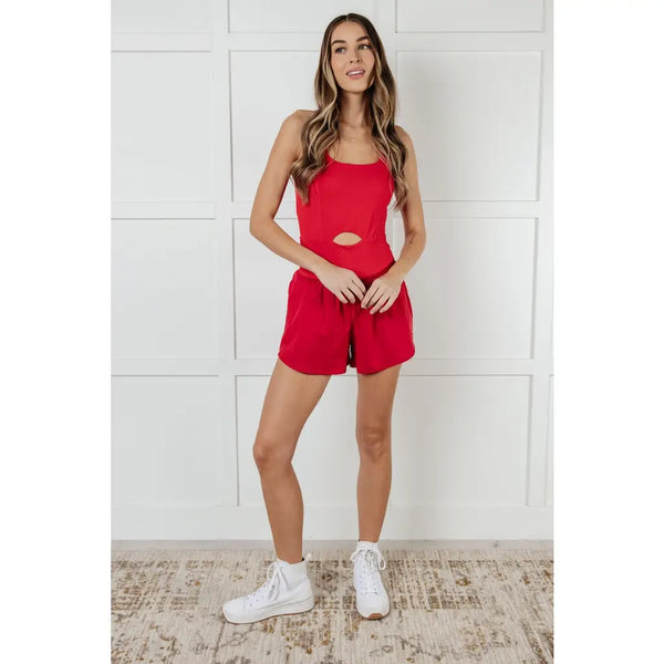 Raising Heart Rate Cutout Runsie In Red - Athleisure