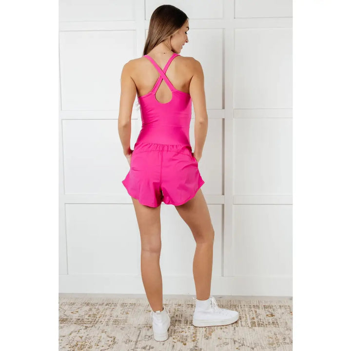 Raising Heart Rate Cutout Runsie In Sonic Pink - Athleisure