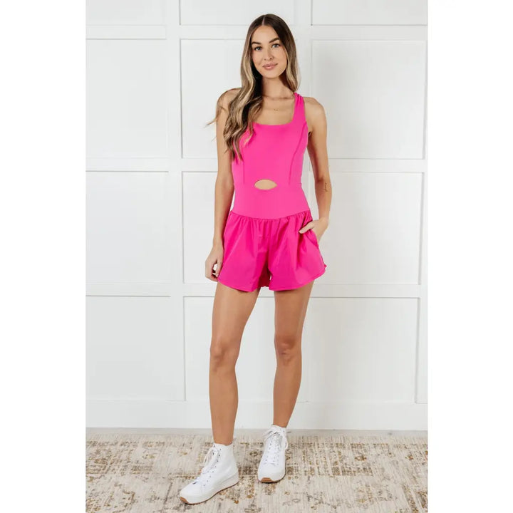 Raising Heart Rate Cutout Runsie In Sonic Pink - Athleisure