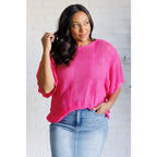 Be the life of party in our Rather Eventful Open Knit Top! Made from a cozy bright pink sweater knit this top has high