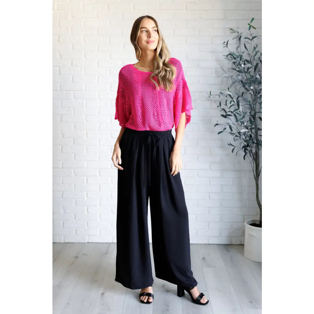 Be the life of party in our Rather Eventful Open Knit Top! Made from a cozy bright pink sweater knit this top has high