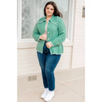 Our relaxed and cozy Ready for Surprises Cardigan features a soft green sweater knit exaggerated shawl collar contrast