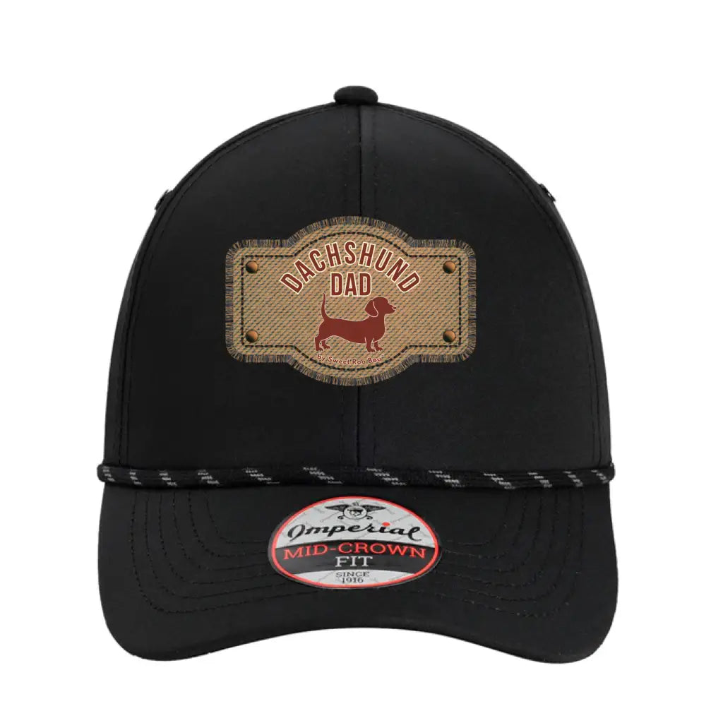 🐾 Premium Rope Hat with red dachshund dad patch artwork by Sweet Roo Bou™ featuring structured design curved visor