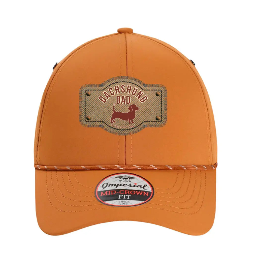 🐾 Premium Rope Hat with red dachshund dad patch artwork by Sweet Roo Bou™ featuring structured design curved visor