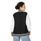 Varsity jacket with Red Dachshund Patch in black colorways. Boutique fit cozy plus size options for stylish dachshund