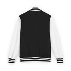 Varsity jacket with Red Dachshund Patch in black colorways. Boutique fit cozy plus size options for stylish dachshund