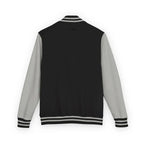 Varsity jacket with Red Dachshund Patch in black colorways. Boutique fit cozy plus size options for stylish dachshund