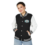 Varsity jacket with Red Dachshund Patch in black colorways. Boutique fit cozy plus size options for stylish dachshund