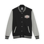 Varsity jacket with Red Dachshund Patch in black colorways. Boutique fit cozy plus size options for stylish dachshund