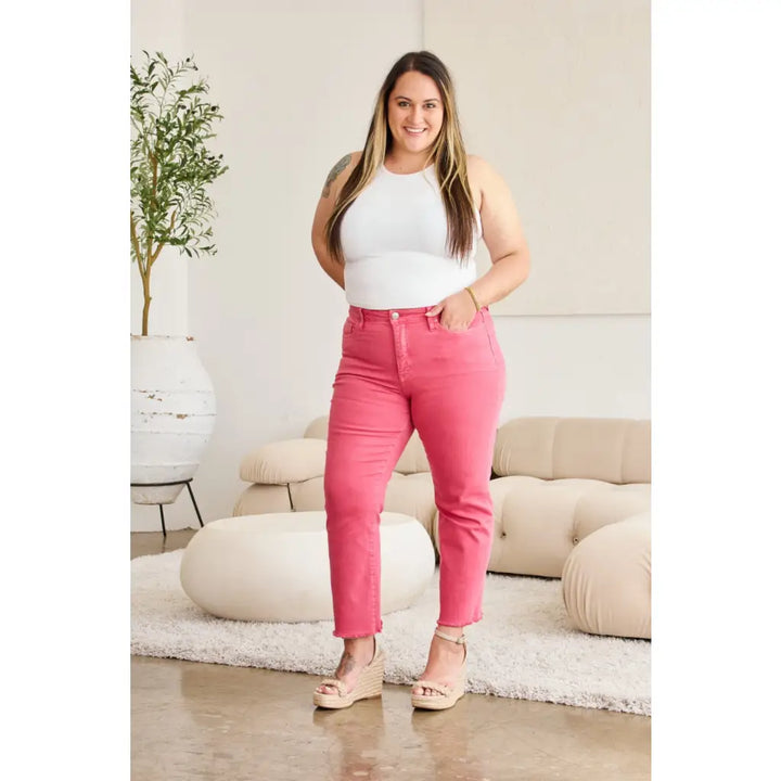 RFM Dylan Tummy Control Cropped Jeans in Sunkissed Pink