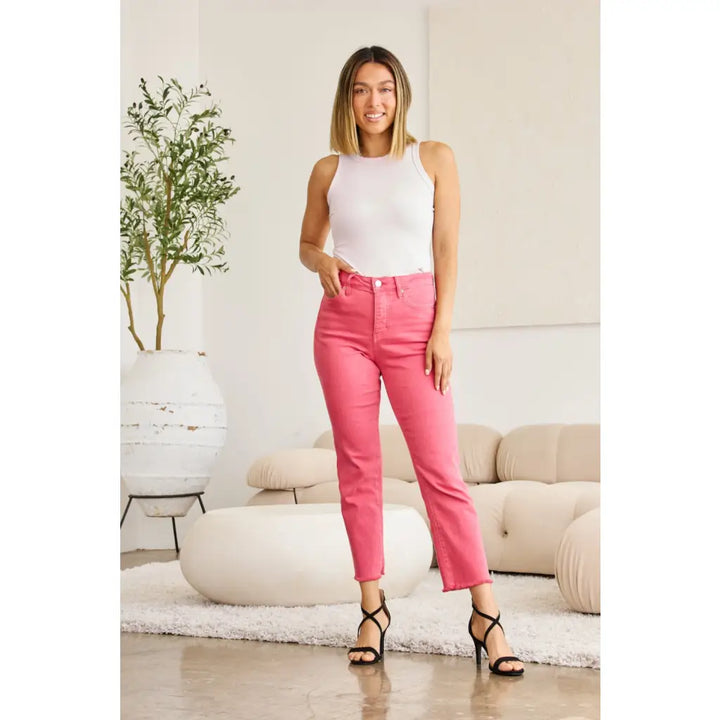 RFM Dylan Tummy Control Cropped Jeans in Sunkissed Pink