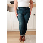 The Rowena Pull On Judy Blue Slim Cut Jeans provide a sleek and slimming fit with faux front pockets functional back