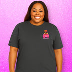 Pumpkin tee with Roxy Roo’s miniature dachshund silhouette paw print bow unisex fit and cozy comfort for fall pumpkin