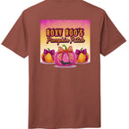 Pumpkin tee with Roxy Roo’s miniature dachshund silhouette paw print bow unisex fit and cozy comfort for fall pumpkin