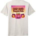 Pumpkin tee with Roxy Roo’s miniature dachshund silhouette paw print bow unisex fit and cozy comfort for fall pumpkin
