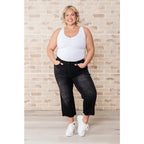 Get ready to rock stylishly with our Ryan Wide Leg Crop Judy Blue Jeans in Black! The stretchy denim features