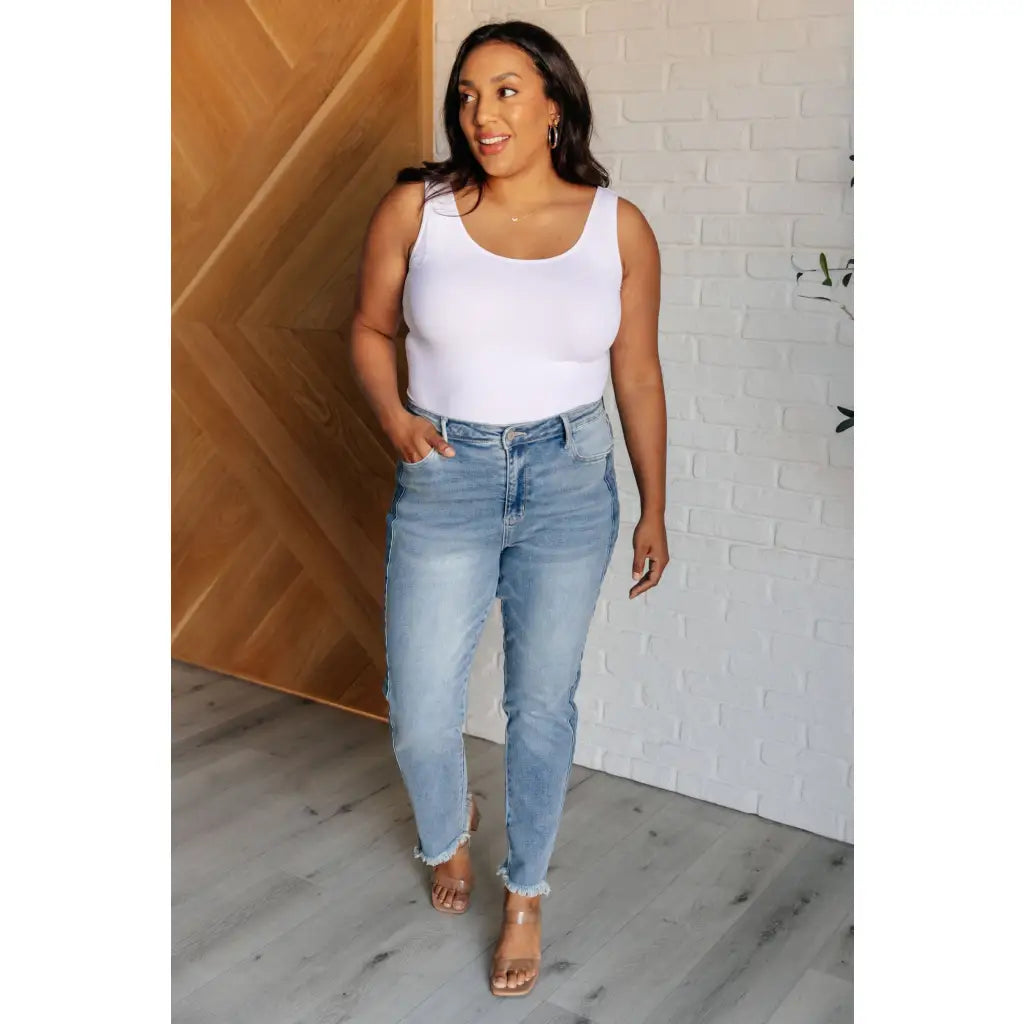 Get ready to elevate your denim game with our Side Panel High Rise Slim Judy Blue Jeans. Easily style for just about