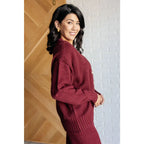 Our Simple Solution Textured Jogger Set in Wine boasts a knit v-neck sweater and high rise jogger pants. The features