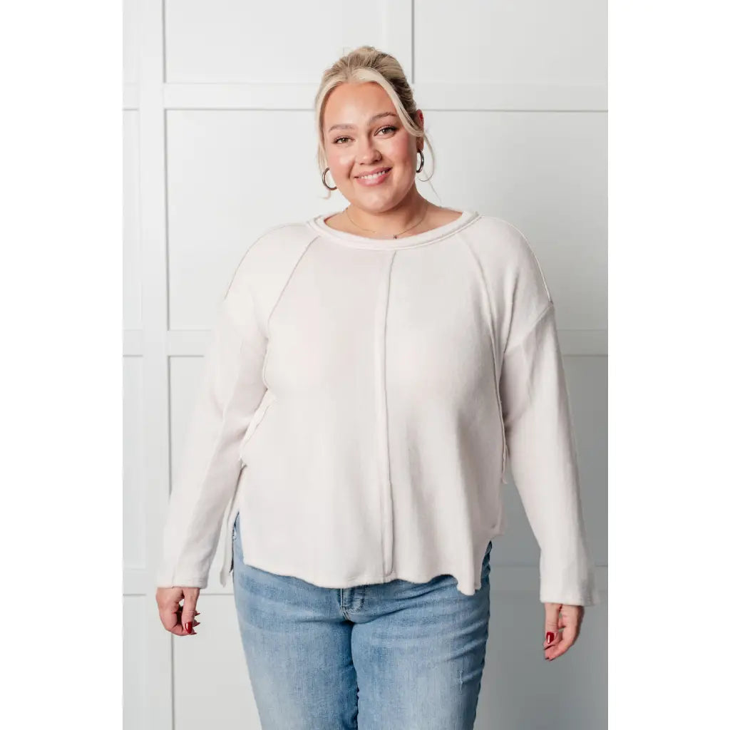 Take on the day in style and comfort with our Simply Soft Sweater Sand Beige. Made from luxurious stretchy brushed