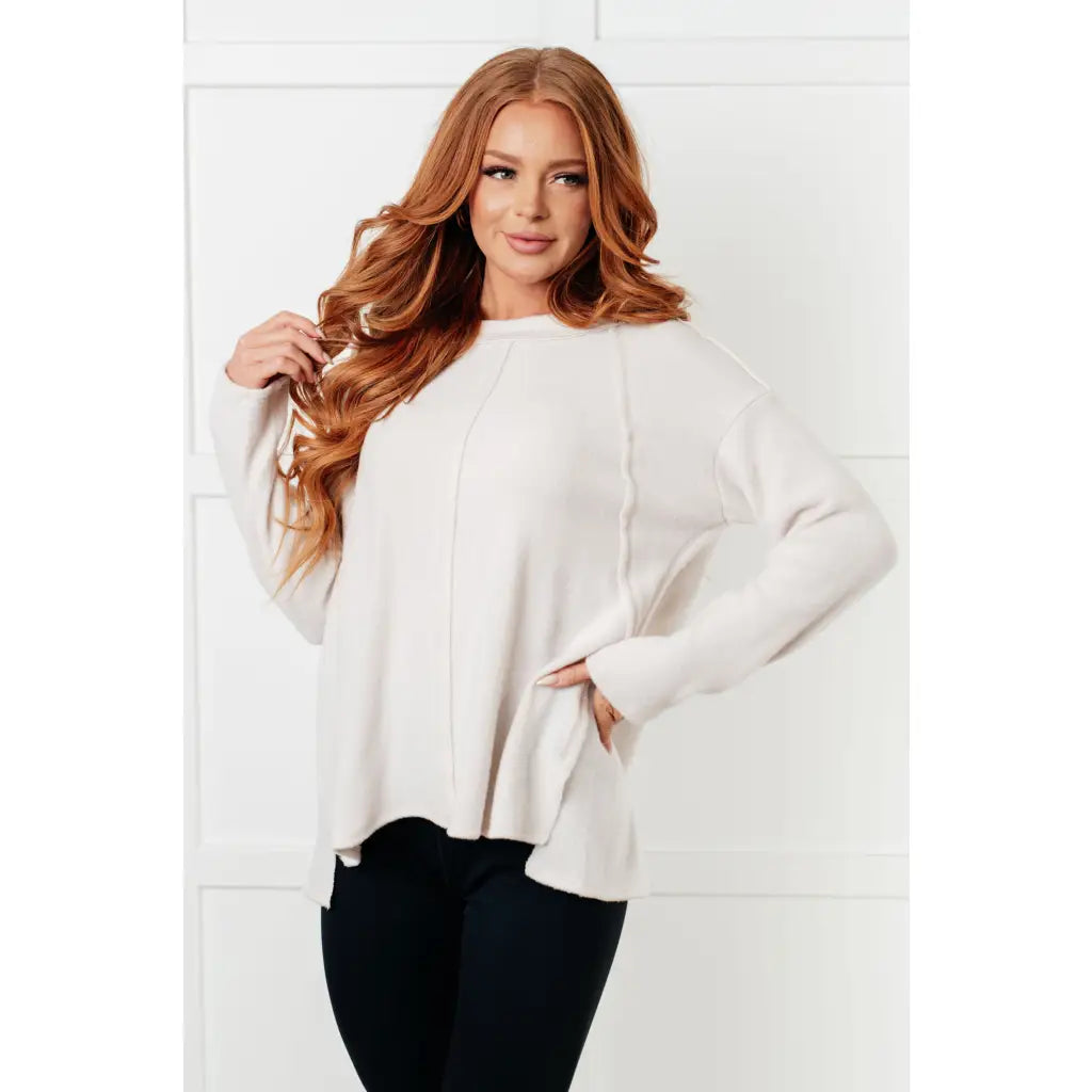 Take on the day in style and comfort with our Simply Soft Sweater Sand Beige. Made from luxurious stretchy brushed