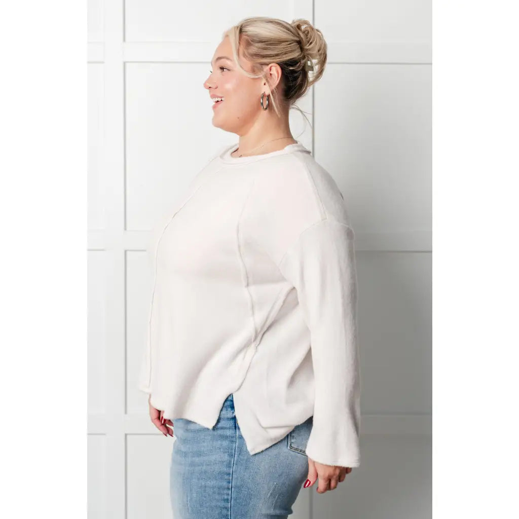 Take on the day in style and comfort with our Simply Soft Sweater Sand Beige. Made from luxurious stretchy brushed