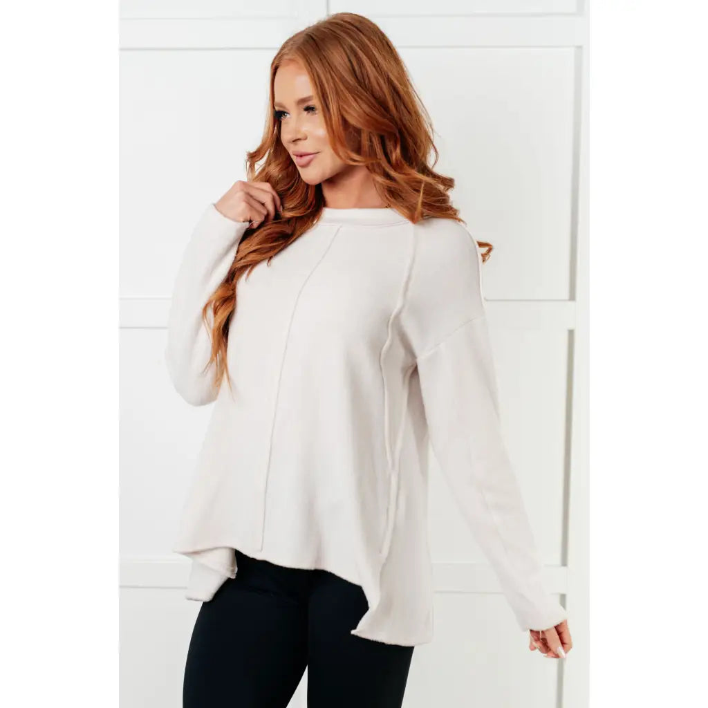 Take on the day in style and comfort with our Simply Soft Sweater Sand Beige. Made from luxurious stretchy brushed